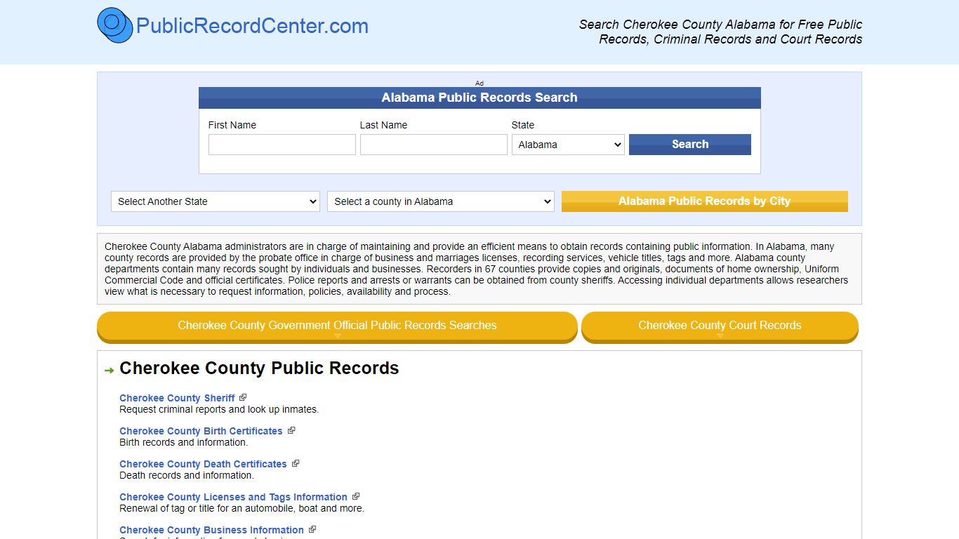 Cherokee County Alabama Free Public Records - Court Records - Criminal ...